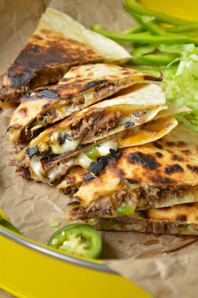 Crock Pot Philly Cheesesteak Quesadillas - Sugar Dish Me