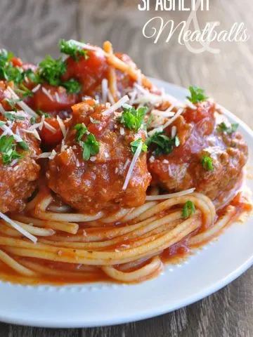 Spaghetti and Meatballs via House of Yumm on Meal Plans Made Simple