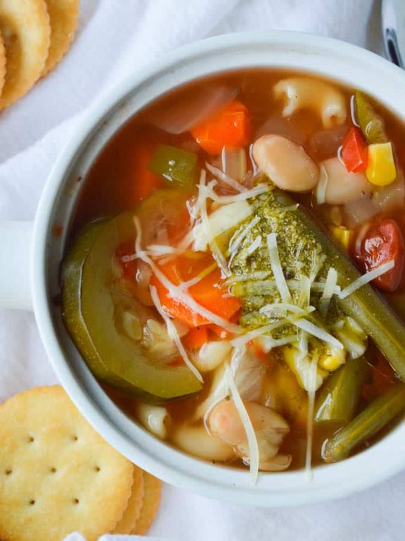 Summer Vegetable Soup With Pesto - Slow Cooker Or Stove Top - Sugar Dish Me