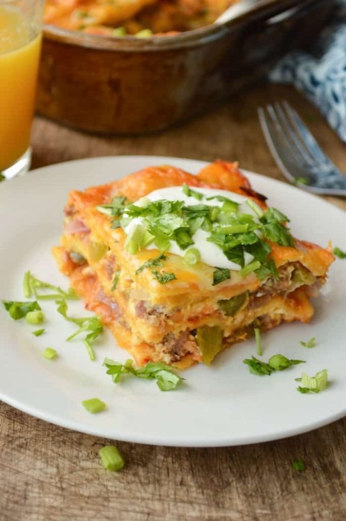 Easy Cheesy Enchilada Breakfast Casserole - Sugar Dish Me