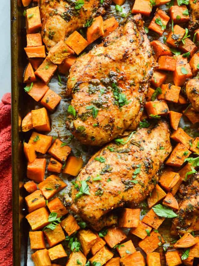 Sheet Pan Chili Chicken and Sweet Potatoes - Sugar Dish Me