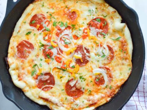 2 Ingredient Pizza Dough Cast Iron Skillet Pizza - Sweet Savant